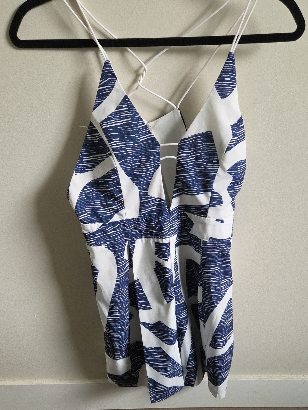 Blue & White Strappy V-Neck Romper